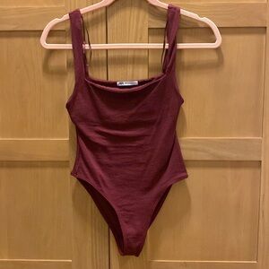ZARA maroon ribbed knit bodysuit size small